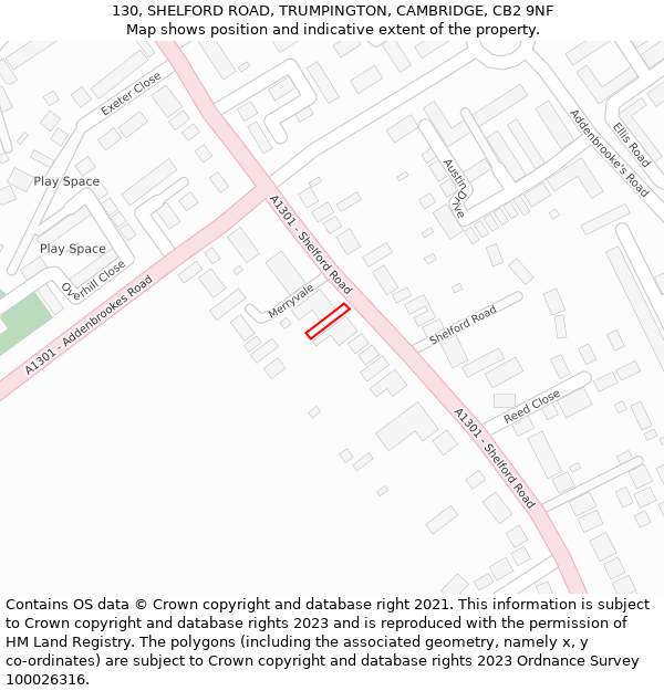 130, SHELFORD ROAD, TRUMPINGTON, CAMBRIDGE, CB2 9NF: Location map and indicative extent of plot