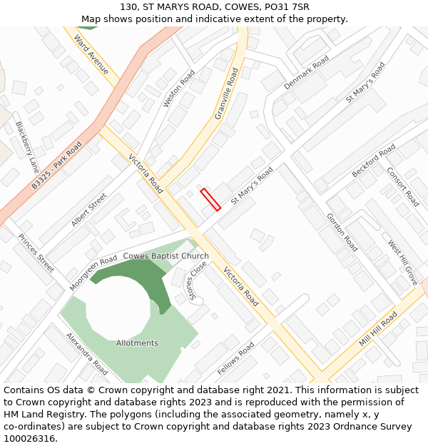 130, ST MARYS ROAD, COWES, PO31 7SR: Location map and indicative extent of plot