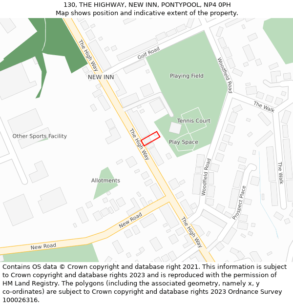 130, THE HIGHWAY, NEW INN, PONTYPOOL, NP4 0PH: Location map and indicative extent of plot