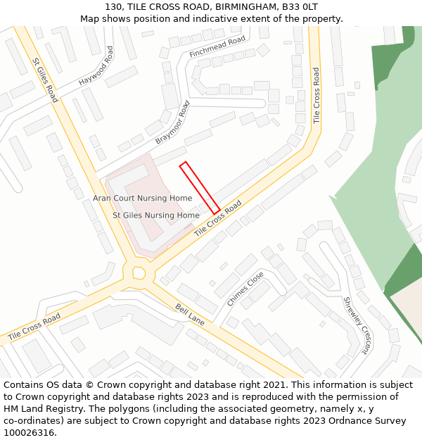 130, TILE CROSS ROAD, BIRMINGHAM, B33 0LT: Location map and indicative extent of plot