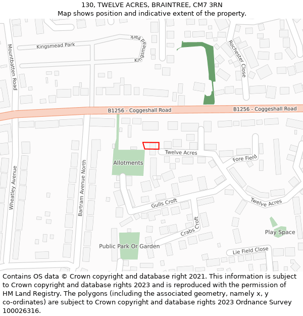 130, TWELVE ACRES, BRAINTREE, CM7 3RN: Location map and indicative extent of plot