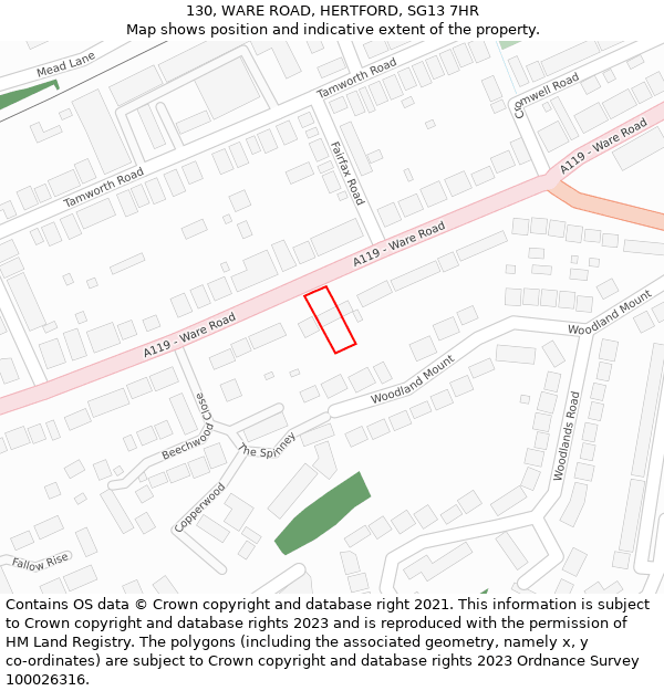 130, WARE ROAD, HERTFORD, SG13 7HR: Location map and indicative extent of plot