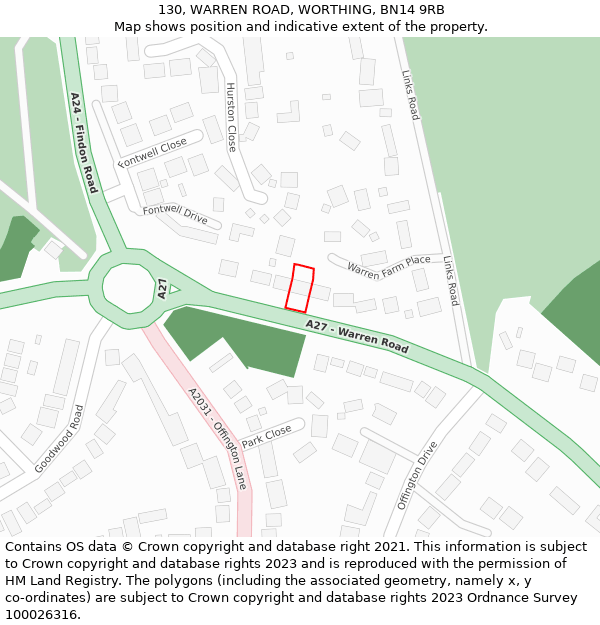 130, WARREN ROAD, WORTHING, BN14 9RB: Location map and indicative extent of plot