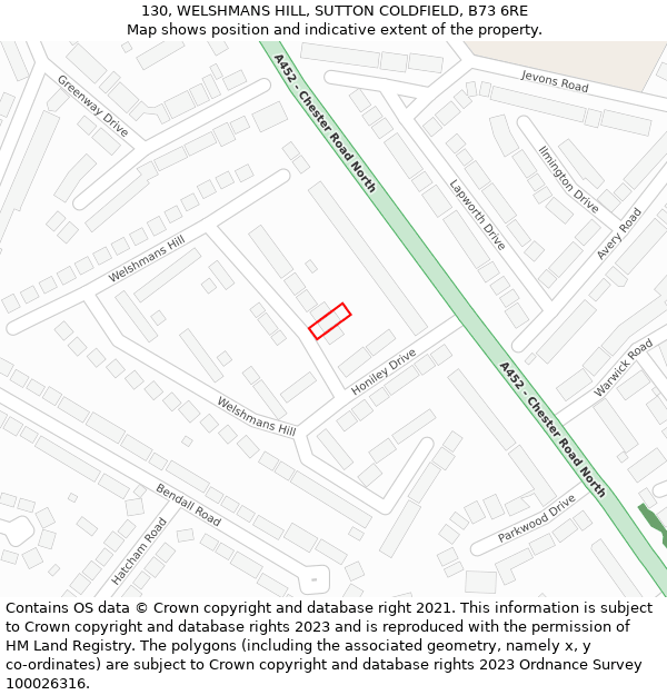 130, WELSHMANS HILL, SUTTON COLDFIELD, B73 6RE: Location map and indicative extent of plot