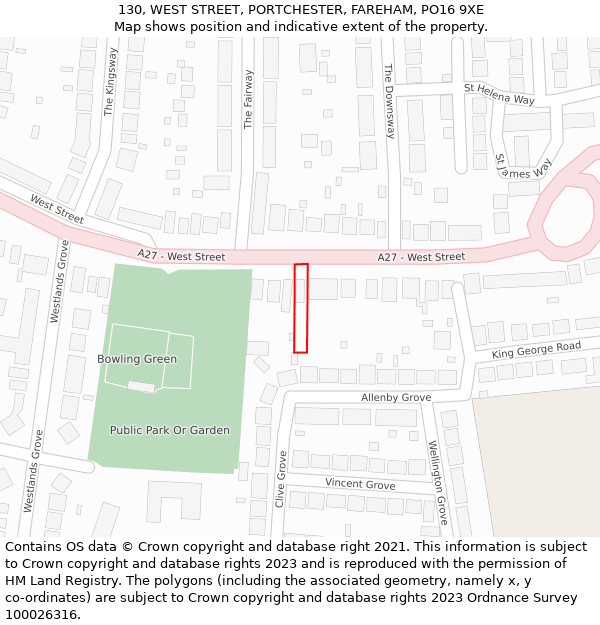 130, WEST STREET, PORTCHESTER, FAREHAM, PO16 9XE: Location map and indicative extent of plot