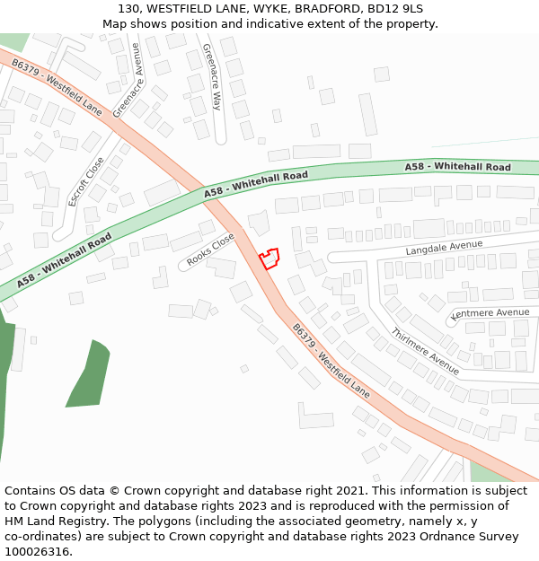 130, WESTFIELD LANE, WYKE, BRADFORD, BD12 9LS: Location map and indicative extent of plot