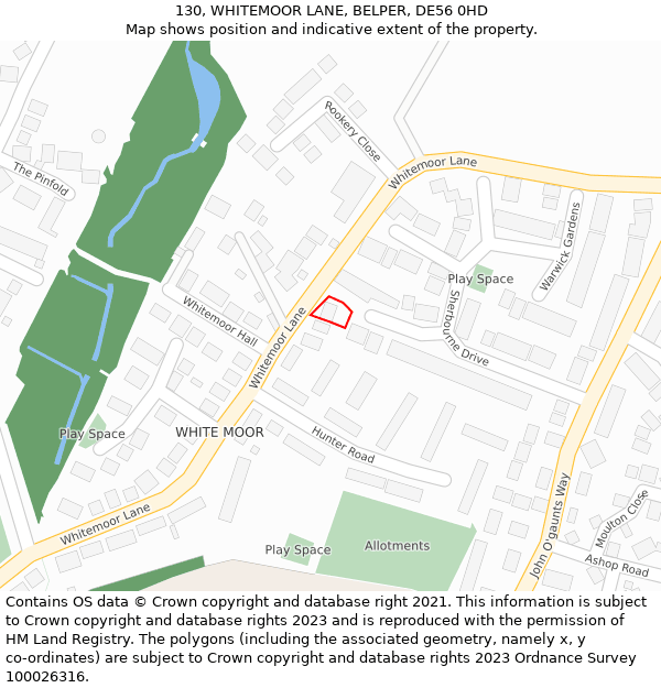 130, WHITEMOOR LANE, BELPER, DE56 0HD: Location map and indicative extent of plot