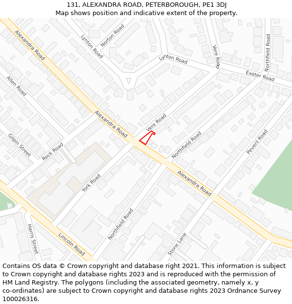 131, ALEXANDRA ROAD, PETERBOROUGH, PE1 3DJ: Location map and indicative extent of plot