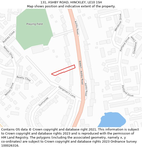 131, ASHBY ROAD, HINCKLEY, LE10 1SH: Location map and indicative extent of plot