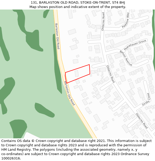 131, BARLASTON OLD ROAD, STOKE-ON-TRENT, ST4 8HJ: Location map and indicative extent of plot