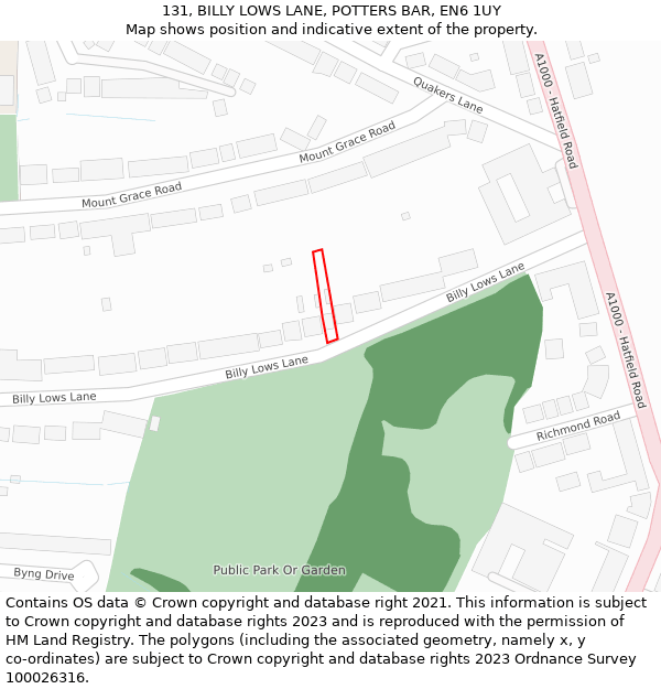 131, BILLY LOWS LANE, POTTERS BAR, EN6 1UY: Location map and indicative extent of plot