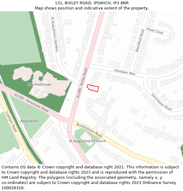 131, BIXLEY ROAD, IPSWICH, IP3 8NR: Location map and indicative extent of plot