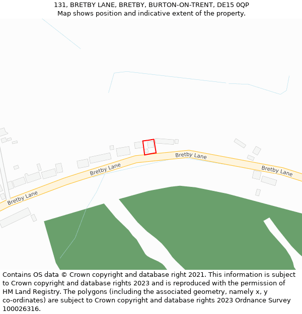 131, BRETBY LANE, BRETBY, BURTON-ON-TRENT, DE15 0QP: Location map and indicative extent of plot