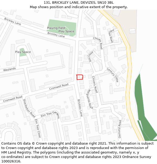 131, BRICKLEY LANE, DEVIZES, SN10 3BL: Location map and indicative extent of plot