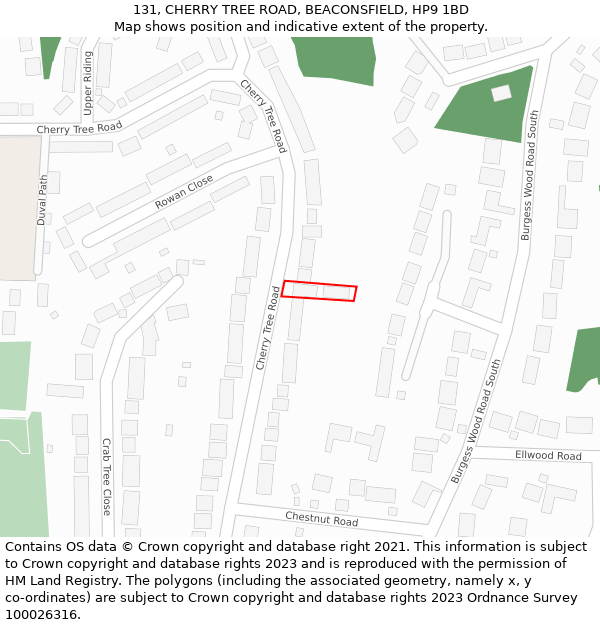 131, CHERRY TREE ROAD, BEACONSFIELD, HP9 1BD: Location map and indicative extent of plot