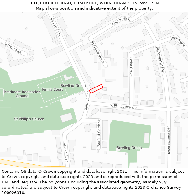 131, CHURCH ROAD, BRADMORE, WOLVERHAMPTON, WV3 7EN: Location map and indicative extent of plot