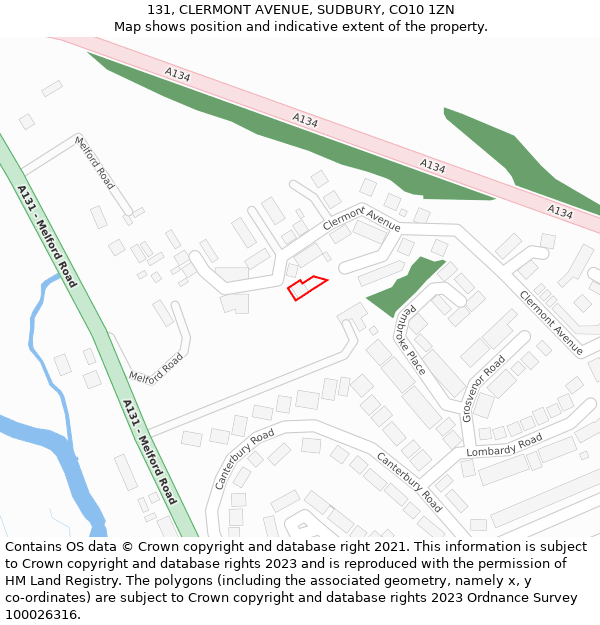 131, CLERMONT AVENUE, SUDBURY, CO10 1ZN: Location map and indicative extent of plot