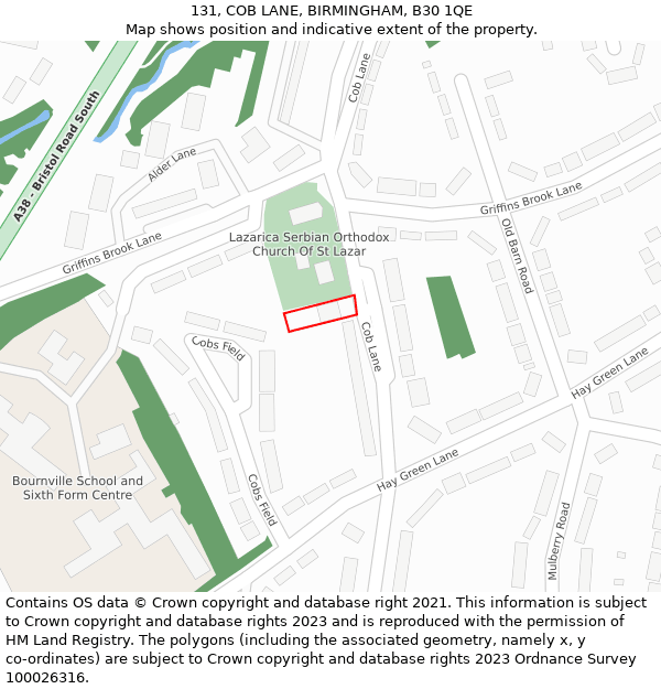 131, COB LANE, BIRMINGHAM, B30 1QE: Location map and indicative extent of plot