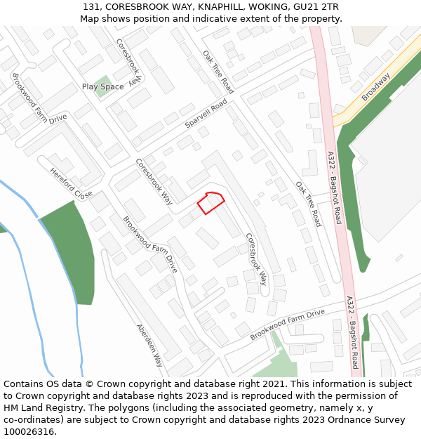 131, CORESBROOK WAY, KNAPHILL, WOKING, GU21 2TR: Location map and indicative extent of plot