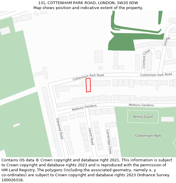 131, COTTENHAM PARK ROAD, LONDON, SW20 0DW: Location map and indicative extent of plot
