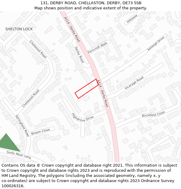 131, DERBY ROAD, CHELLASTON, DERBY, DE73 5SB: Location map and indicative extent of plot