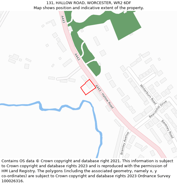 131, HALLOW ROAD, WORCESTER, WR2 6DF: Location map and indicative extent of plot