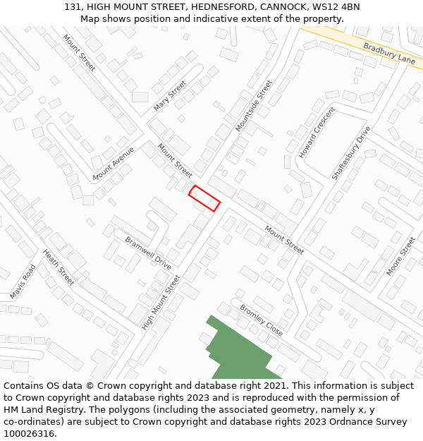 131, HIGH MOUNT STREET, HEDNESFORD, CANNOCK, WS12 4BN: Location map and indicative extent of plot