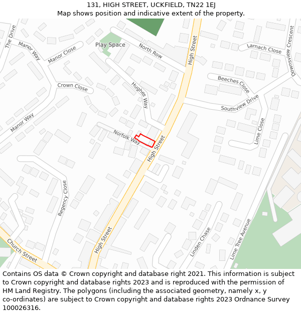 131, HIGH STREET, UCKFIELD, TN22 1EJ: Location map and indicative extent of plot