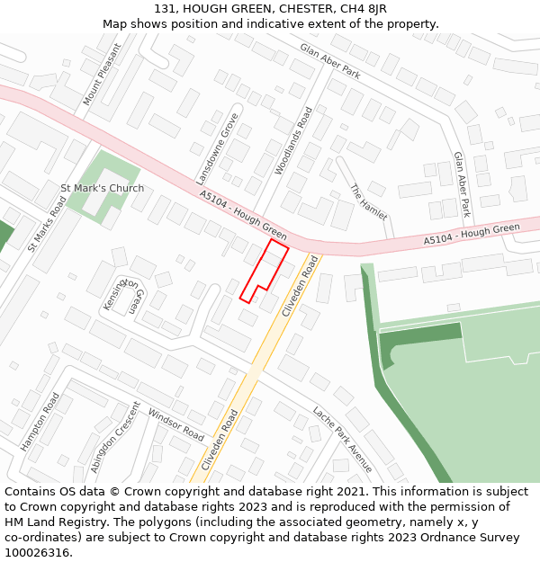 131, HOUGH GREEN, CHESTER, CH4 8JR: Location map and indicative extent of plot