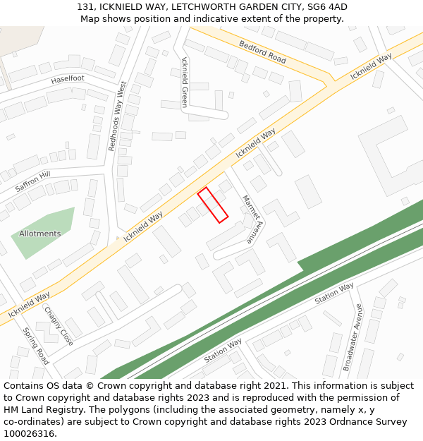 131, ICKNIELD WAY, LETCHWORTH GARDEN CITY, SG6 4AD: Location map and indicative extent of plot