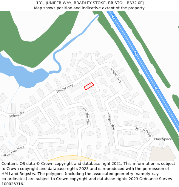 131, JUNIPER WAY, BRADLEY STOKE, BRISTOL, BS32 0EJ: Location map and indicative extent of plot