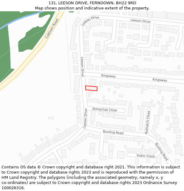 131, LEESON DRIVE, FERNDOWN, BH22 9RD: Location map and indicative extent of plot