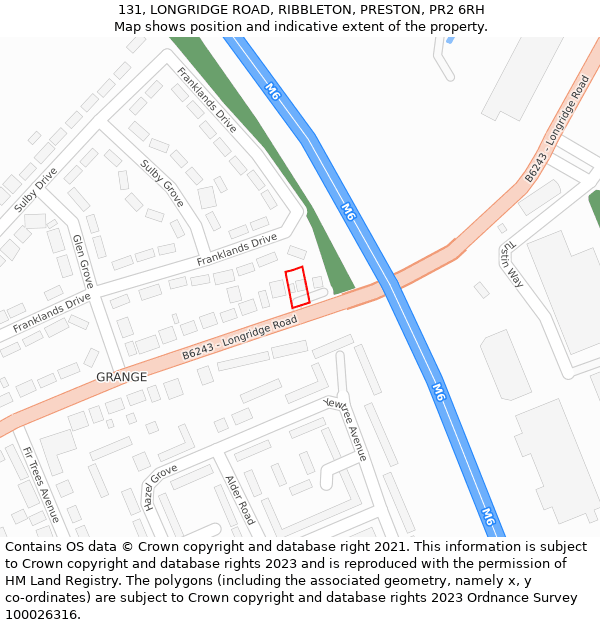 131, LONGRIDGE ROAD, RIBBLETON, PRESTON, PR2 6RH: Location map and indicative extent of plot