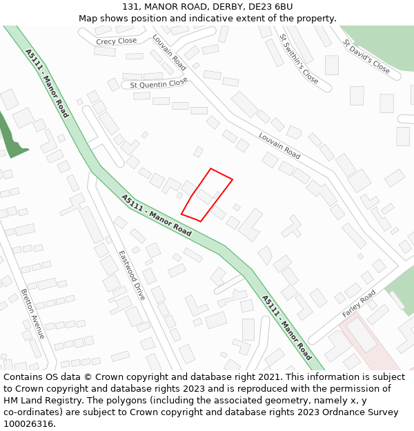 131, MANOR ROAD, DERBY, DE23 6BU: Location map and indicative extent of plot