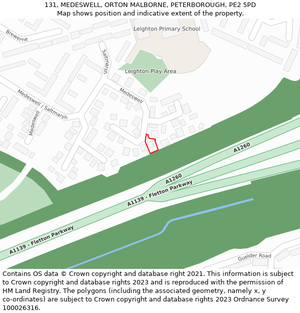 131, MEDESWELL, ORTON MALBORNE, PETERBOROUGH, PE2 5PD: Location map and indicative extent of plot