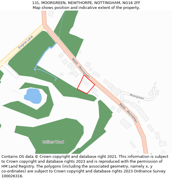 131, MOORGREEN, NEWTHORPE, NOTTINGHAM, NG16 2FF: Location map and indicative extent of plot