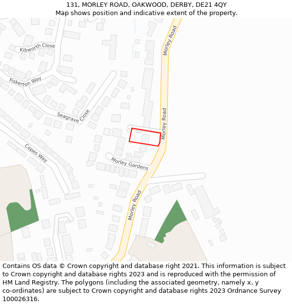 131, MORLEY ROAD, OAKWOOD, DERBY, DE21 4QY: Location map and indicative extent of plot