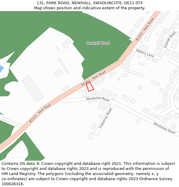 131, PARK ROAD, NEWHALL, SWADLINCOTE, DE11 0TX: Location map and indicative extent of plot