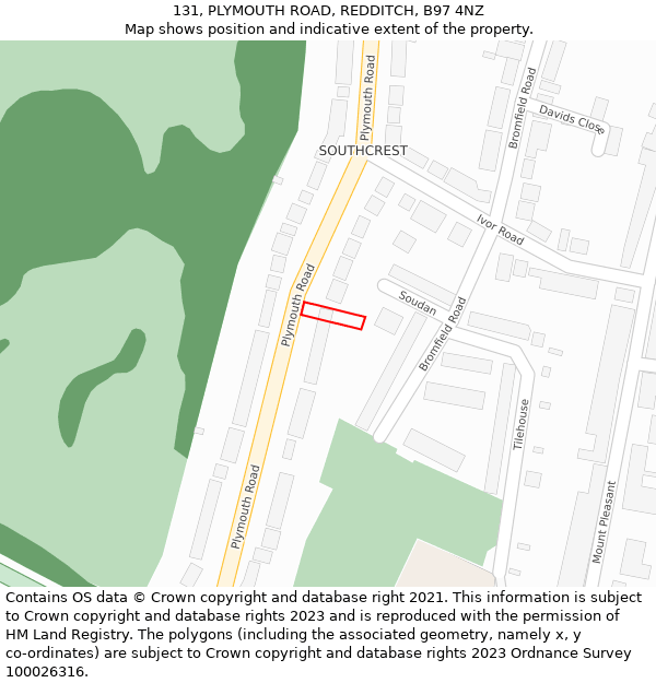 131, PLYMOUTH ROAD, REDDITCH, B97 4NZ: Location map and indicative extent of plot