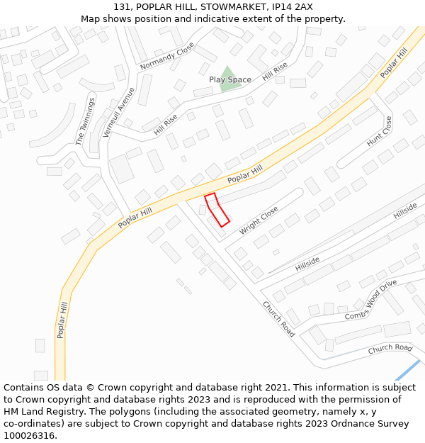 131, POPLAR HILL, STOWMARKET, IP14 2AX: Location map and indicative extent of plot