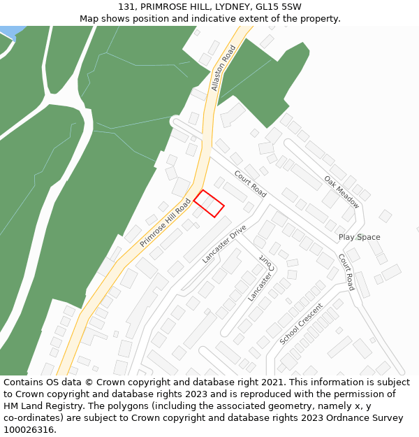 131, PRIMROSE HILL, LYDNEY, GL15 5SW: Location map and indicative extent of plot