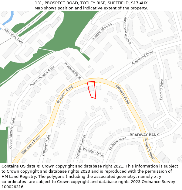 131, PROSPECT ROAD, TOTLEY RISE, SHEFFIELD, S17 4HX: Location map and indicative extent of plot