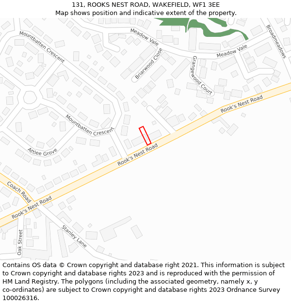 131, ROOKS NEST ROAD, WAKEFIELD, WF1 3EE: Location map and indicative extent of plot