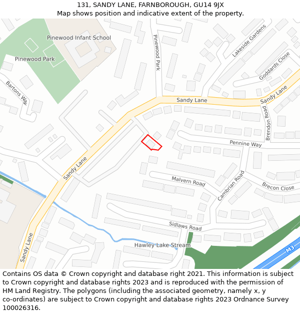 131, SANDY LANE, FARNBOROUGH, GU14 9JX: Location map and indicative extent of plot