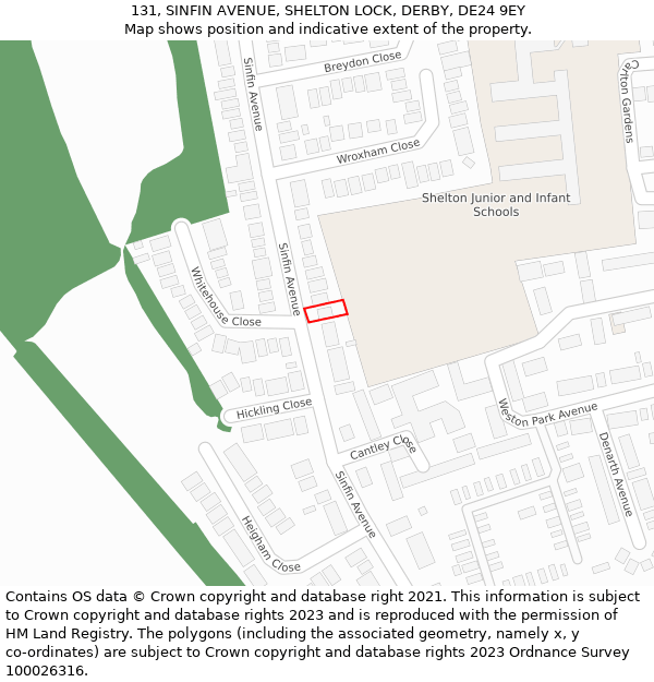 131, SINFIN AVENUE, SHELTON LOCK, DERBY, DE24 9EY: Location map and indicative extent of plot