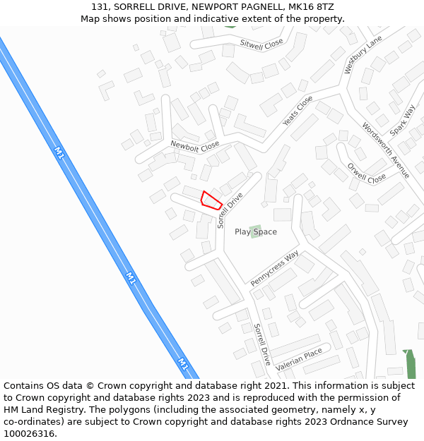 131, SORRELL DRIVE, NEWPORT PAGNELL, MK16 8TZ: Location map and indicative extent of plot