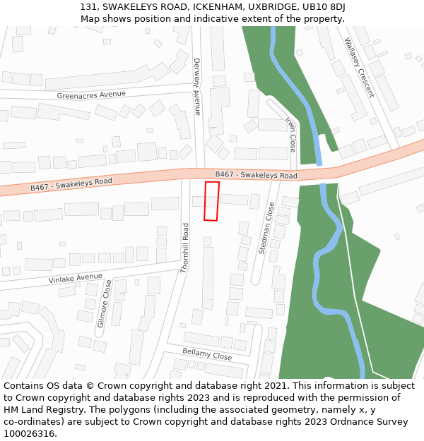 131, SWAKELEYS ROAD, ICKENHAM, UXBRIDGE, UB10 8DJ: Location map and indicative extent of plot