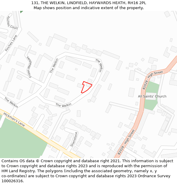 131, THE WELKIN, LINDFIELD, HAYWARDS HEATH, RH16 2PL: Location map and indicative extent of plot