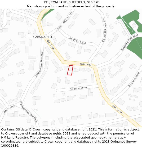 131, TOM LANE, SHEFFIELD, S10 3PE: Location map and indicative extent of plot