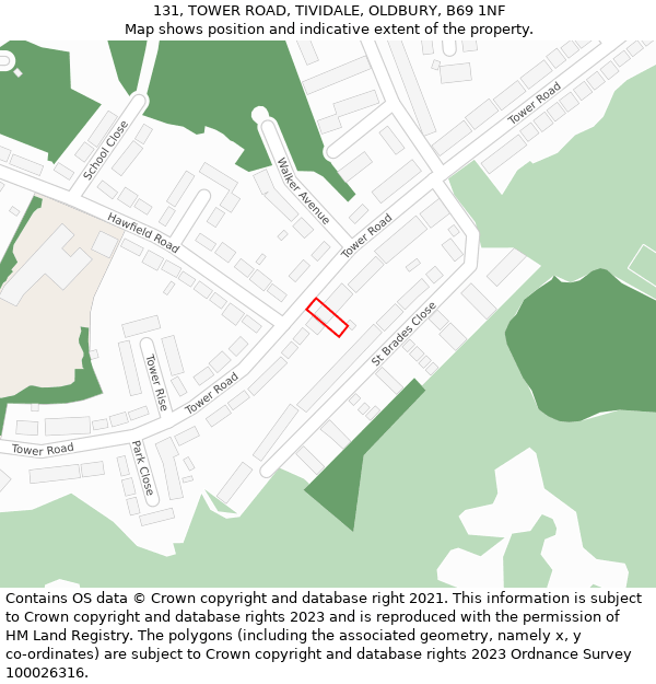 131, TOWER ROAD, TIVIDALE, OLDBURY, B69 1NF: Location map and indicative extent of plot